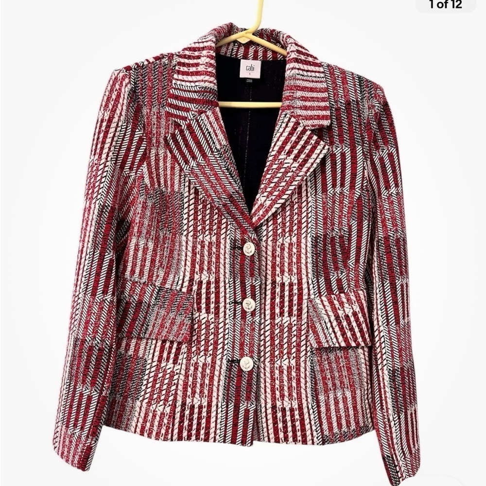 CAbi Patchwork Jacket.  Black, Red, and White ( P15 )